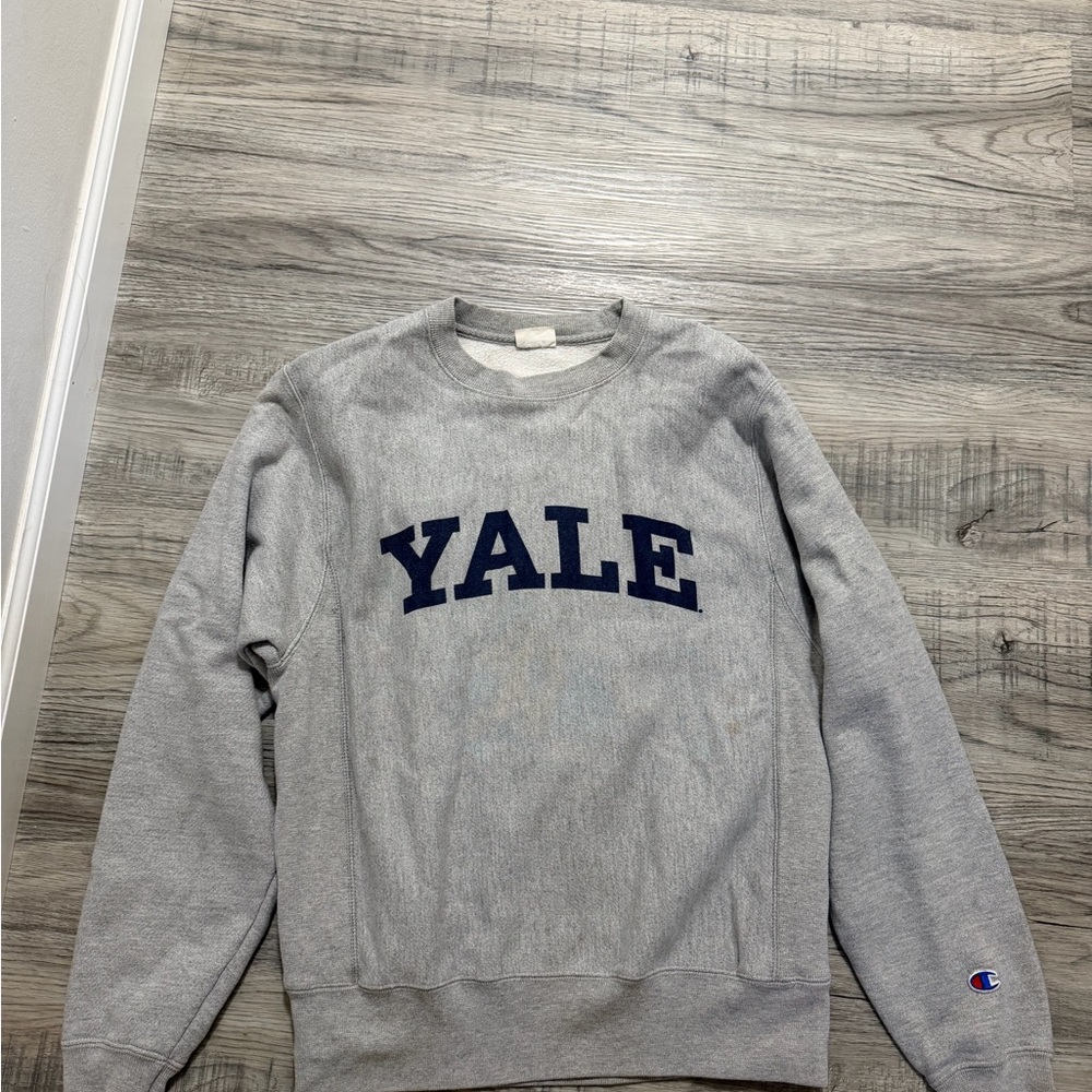 Champion Gray Crewneck Sweatshirt with Navy YALE Logo